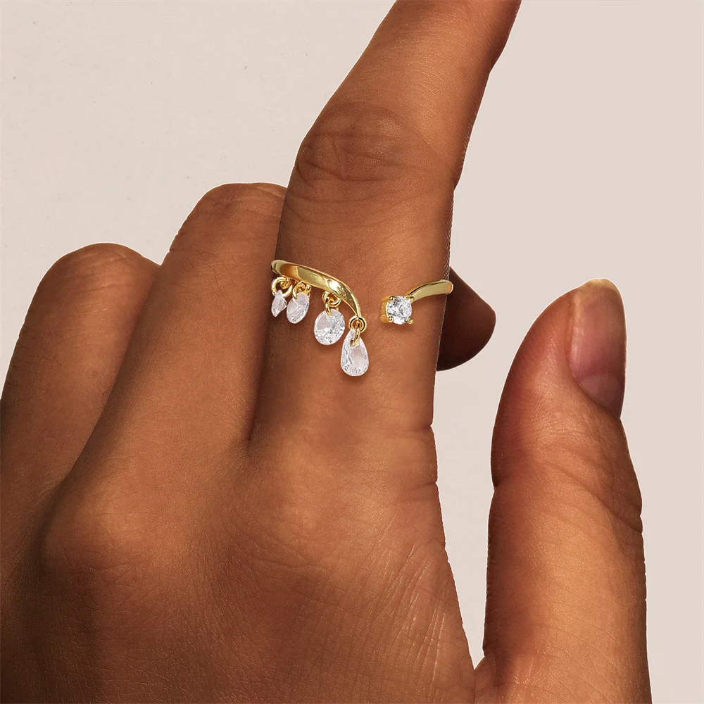 CANNER 1 Stück 925 Sterling Silber Klassischer Geometrischer Zirkon-Quasten-Offener Ehering für Frauen Ins Minimalismus Ring Schmuck Geschenk – Detail 7