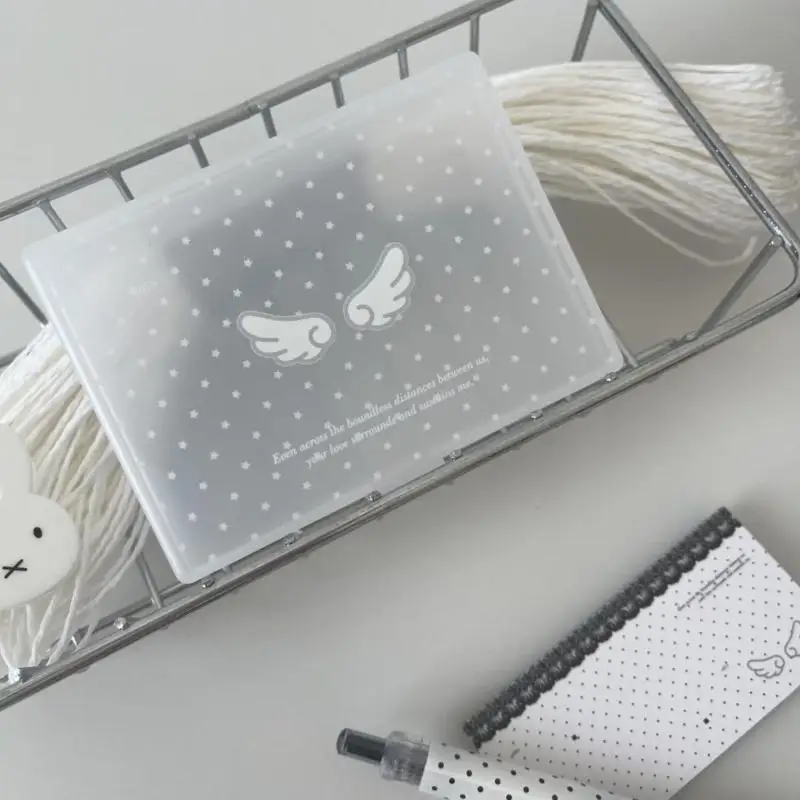 Kpop Photocard Storage Box Korean Frosted Star Polka Dot Wings Design Dustproof Desktop Case for Photo Collection Display