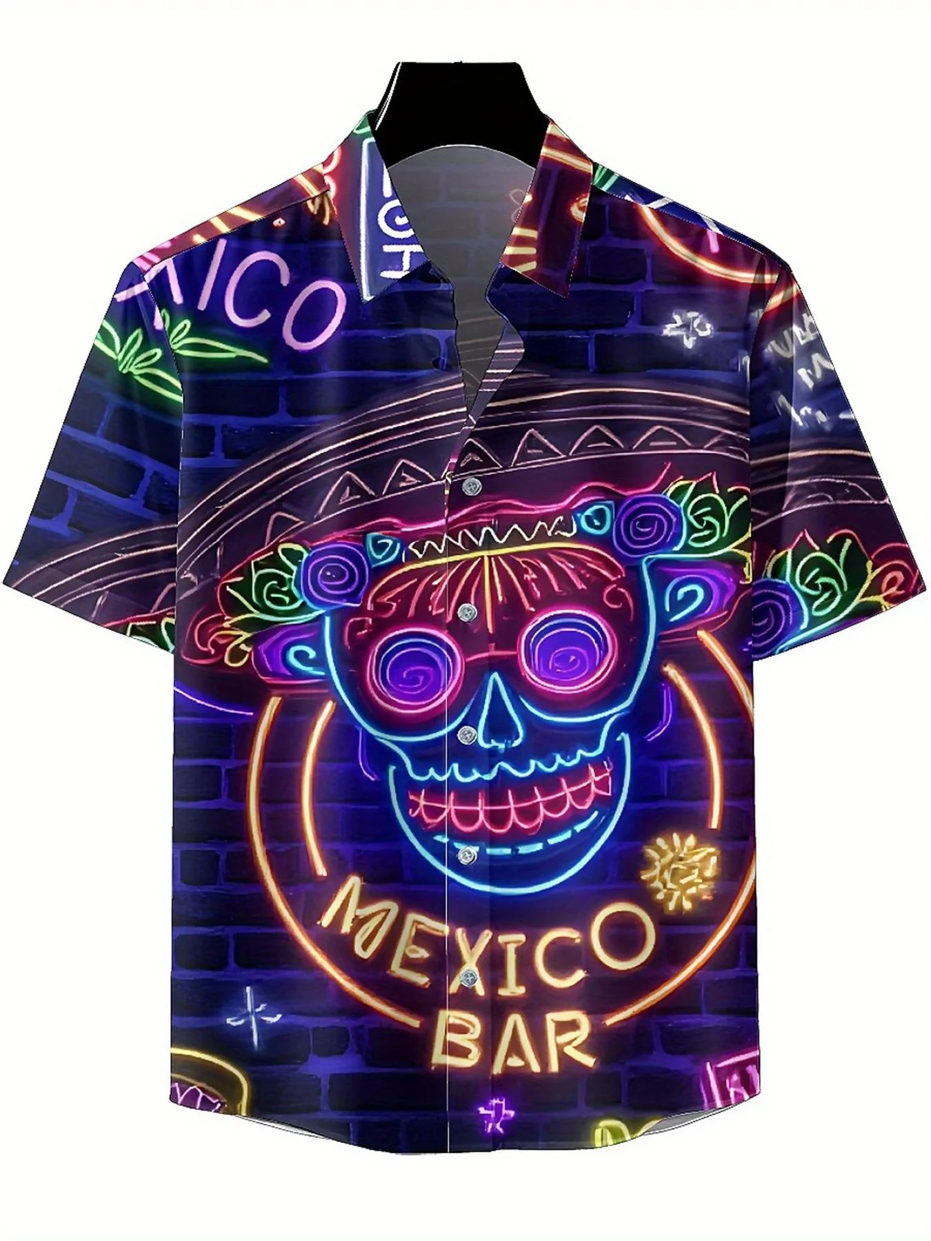 قمصان هاواي مقاس كبير للرجال بنمط كرنفال مكسيكي، قمصان بأزرار، ملابس كاجوال للجنسين، قمصان صيفية