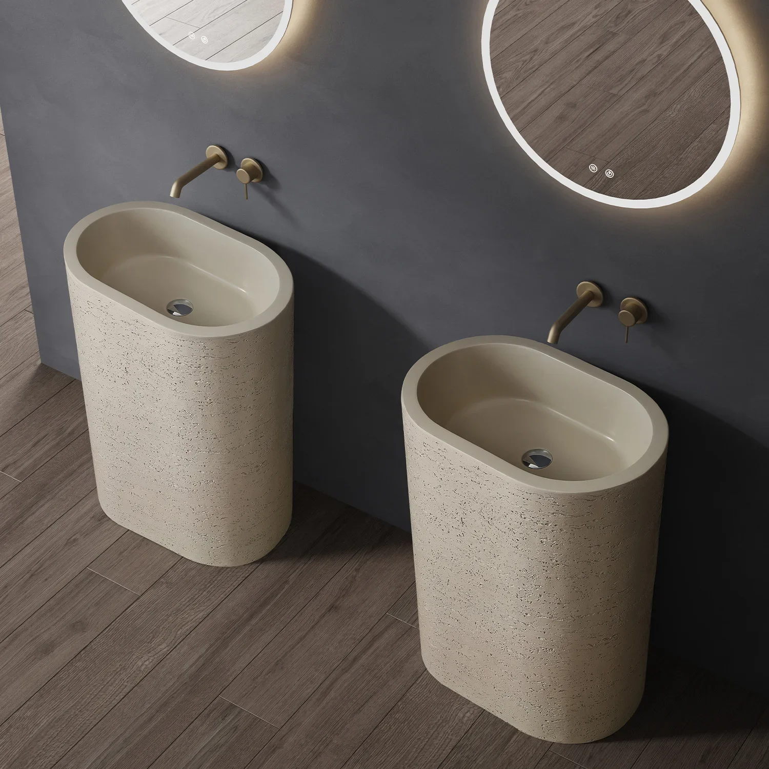 Medieval style column basin Oval integrated floor type wash basin Art creativity Artificial stone