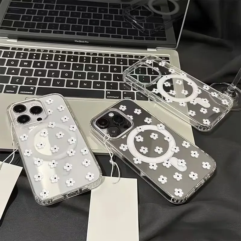 For iPhone 17 16 15 14 13 12 11 Pro Xs Max Plus Air Mini XR X 17e 16e White Small Flower Phone Case With Anti Drop Magsafe Cover - view 5