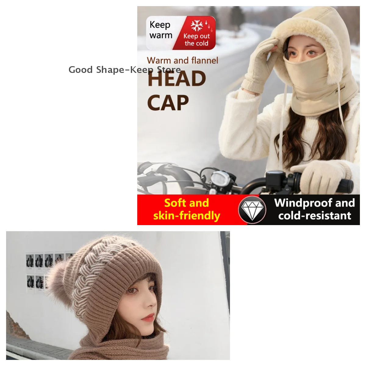 

Winter Outdoor Cycling Ski Face Mask, Unisex Thermal Balaclava Scarf Hat, Windproof Plush Neck Warmer