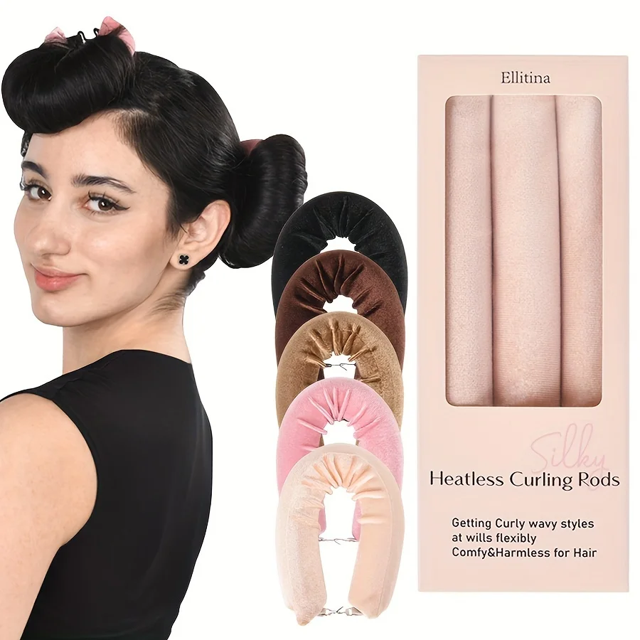 

Ellitina 3pc Heatless Curling Rods Set - Overnight Sleeping Curlers for All Hair Types, No Heat Damage Airy Waves Styling Tools