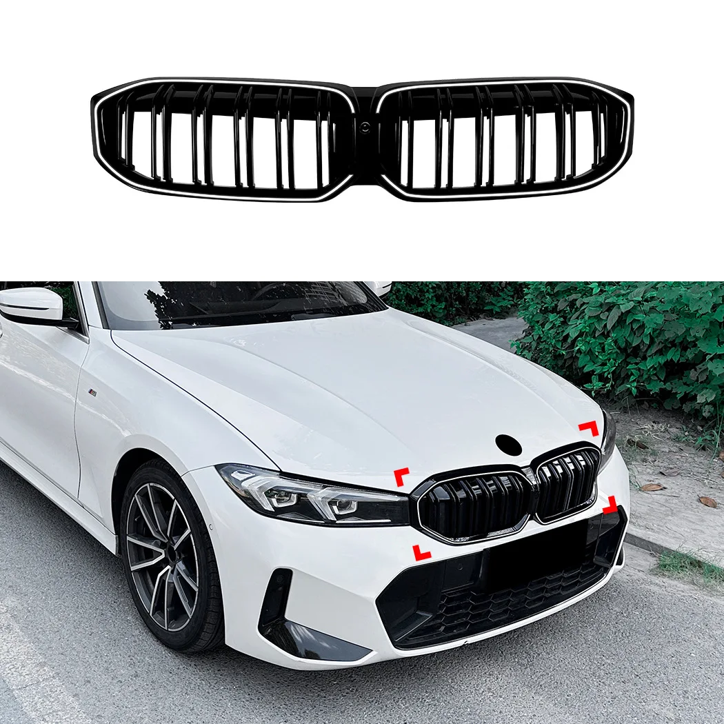 

For BMW 3 Series G20 G21 G28 LCI 2023-2025 Dual Slat LED Light Grille Gloss Black