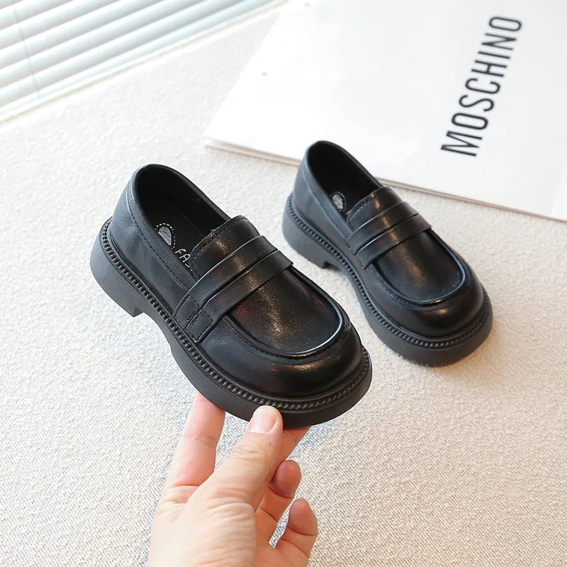 Spring Autumn Boy Girl Thick-soled PU Leather Dress Shoe Kid Soft-soled Slip-on School Shoe Children Student Loafers Casual Shoe