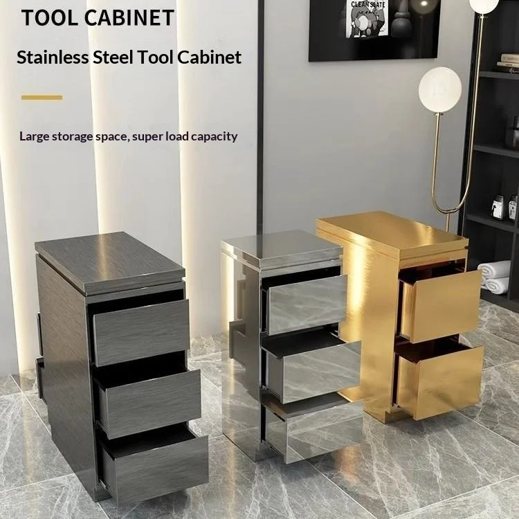 Barber Shop And Hair Salon Stainless Steel Storage Cabinet Double-Sided Design High-End Mirror Station Modern Minimalist