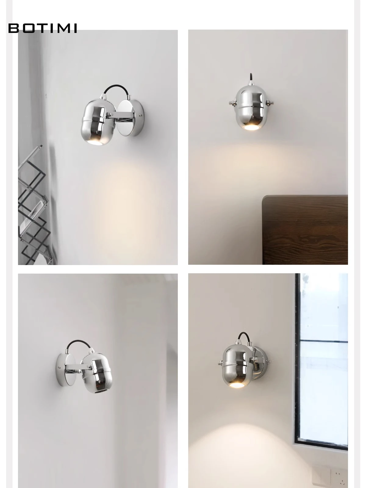 BOTIMI Modern Wall Lamp For Bedside Adjustable Aluminum Wall Sconce Background Wall Aisle Lights Home Deco Chrome Luminaire