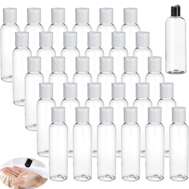 30PCS 30/50/60/100ml Clear Plastic Empty Bottles With Disc Top Caps Travel Refillable Containers For Creams Soap Shampoo Lotions