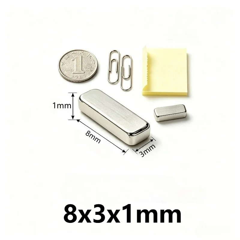 8x3x1mm Small Square Magnets Strong Neodymium Rectangular Block for Home Fridge Office Documents DIY Crafts 8*3*1