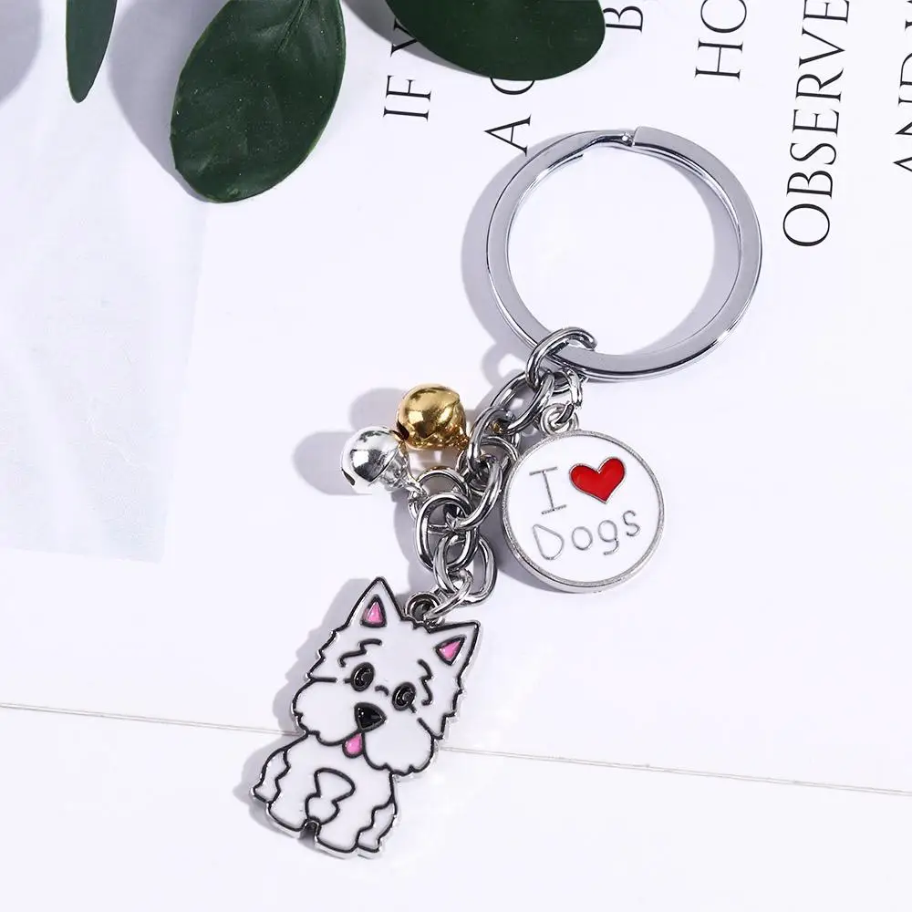 Women Bag Jewelry Maltese Enamel Golden Retriever Animal Bell Dog Keychain Dog Pendant Pet Keyring Pet Keychain