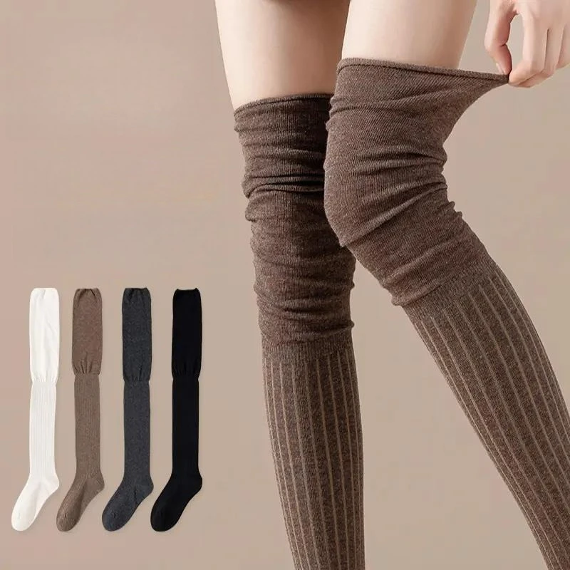 

1 Pair Knee High Socks Thin Long Socks Autumn women's High Tube Loose Socks Solid Color Patchwork Fashion White Stockings 2025