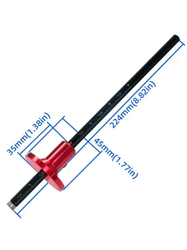 Pengukur tanda roda pas Jig panduan penanda Aluminium Aloi Alat Tulisan-1:5 pekerjaan kayu 1:8, inci/Mm penggaris skala
