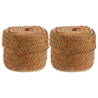 2pcs Woven Seagrass Storage Basket Lightweight Gift Box for Kitchen Home Wedding Party Multi-functional Reusable Sundries