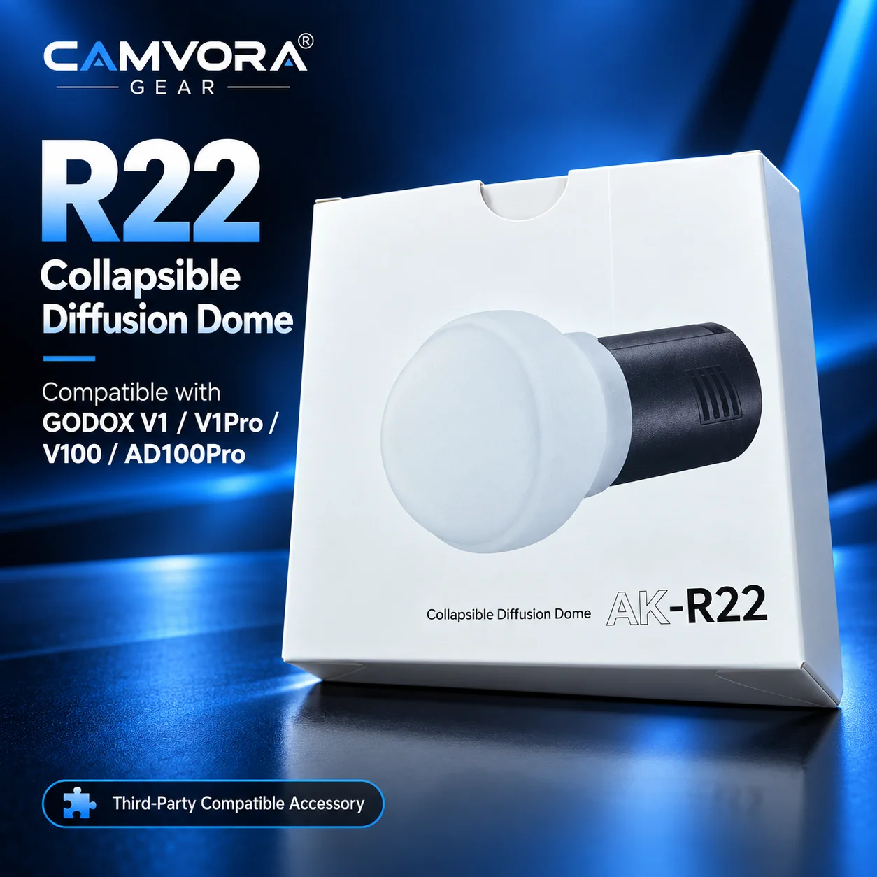 R22 Diffusion Dome CAMVORA Collapsible Soft Light Modifier for Godox V100 V1Pro V1 AD100Pro Round Head Flash Shooting