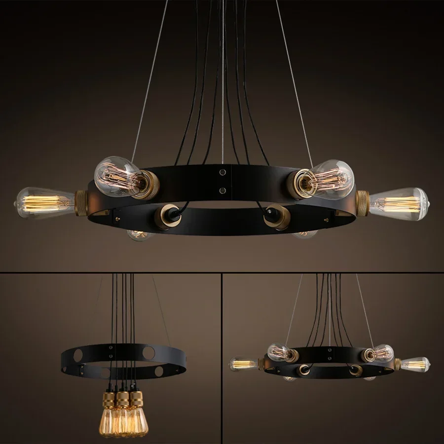 Retro Style Chandelier 6 Lights Metal Black Edison Bulbs included Chandeiliers for Living Room Dinning Room