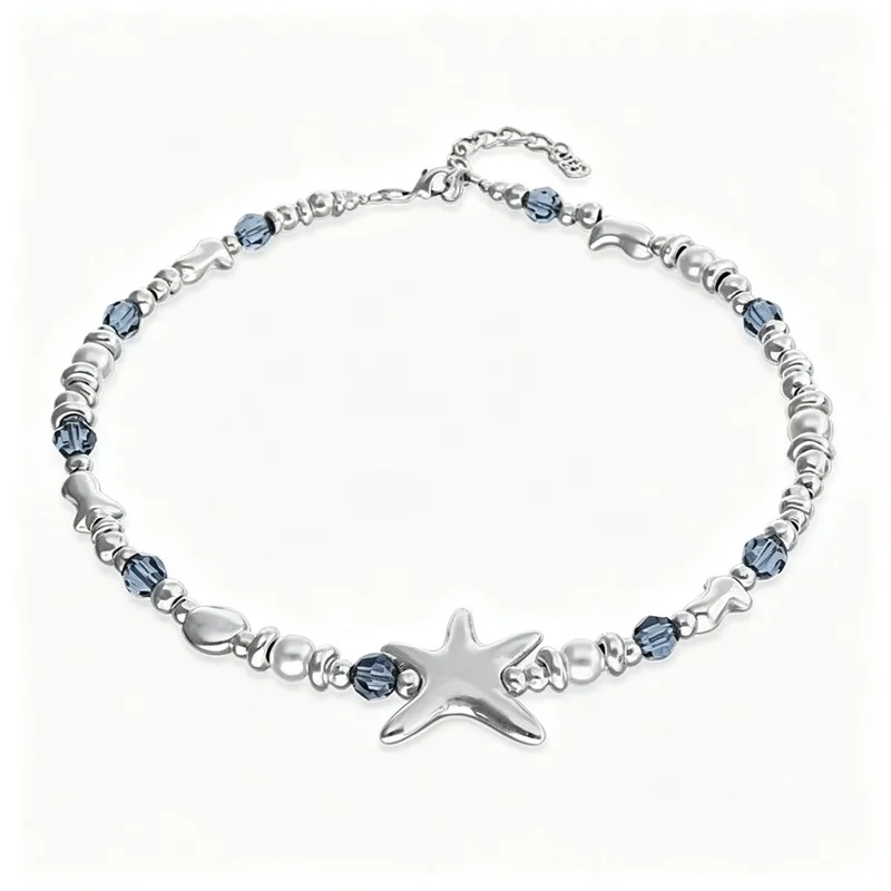 Starfish Anklet Silver Alloy Ocean Style Adjustable Jewelry for Women Girls Beach Summer Gift