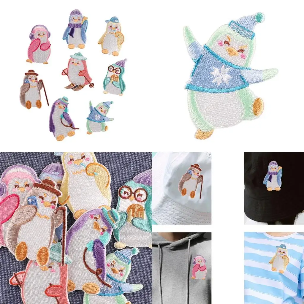 8 Pcs Animal Embroidered Patches Sewing Patches Cartoon Penguins Iron on Patches Y08E