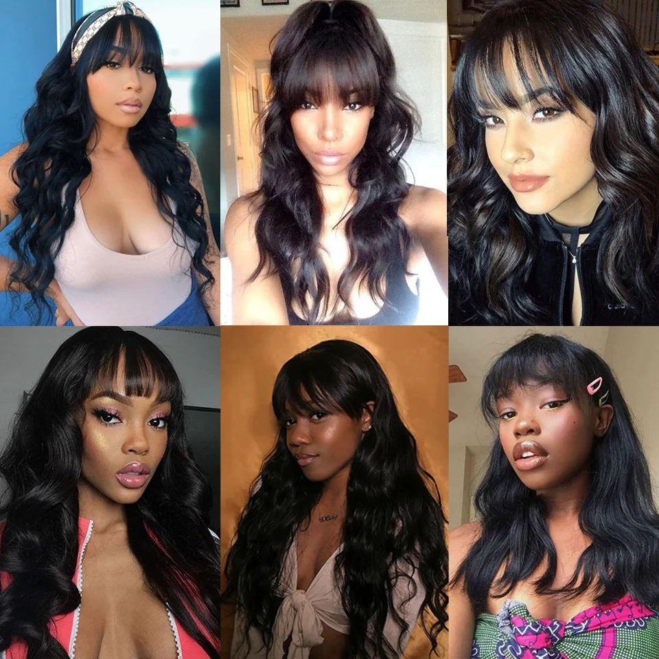 30 Inch Body Wave Wig 3x1 Full Machine Made With Bangs Human Hair 200 Density Wig Loose Human Hair Body Wave Wig For Women