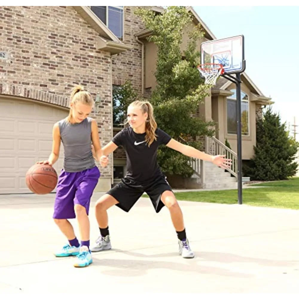 調整可能な埋め込み式バスケットボールシステム、44インチのバックボード付き、赤、白、青のカラー展開 - 屋外コートや再利用に最適