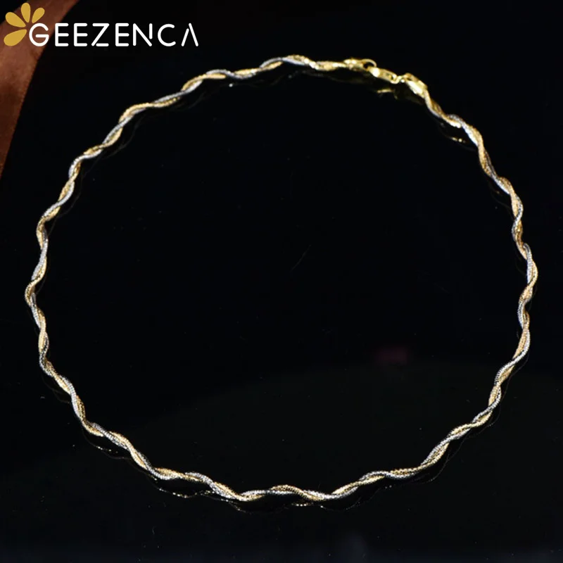 GEEZENCA Real 925 Silver Double-thread Woven Choker Necklaces For Women Trendy Snake Chain Wave Necklace Italian Jewelry Gift