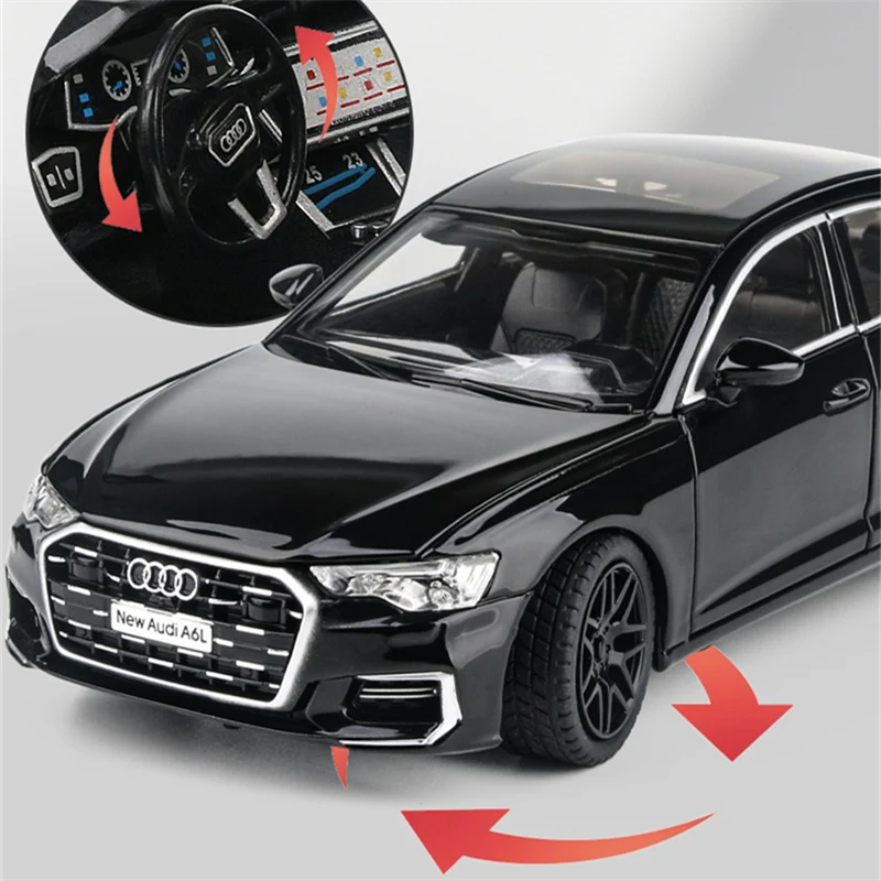 Nuovo modello di auto in scala in lega AUDI A6 1:24 pressofuso in metallo suono e luce in miniatura collezione di veicoli per auto regalo per auto