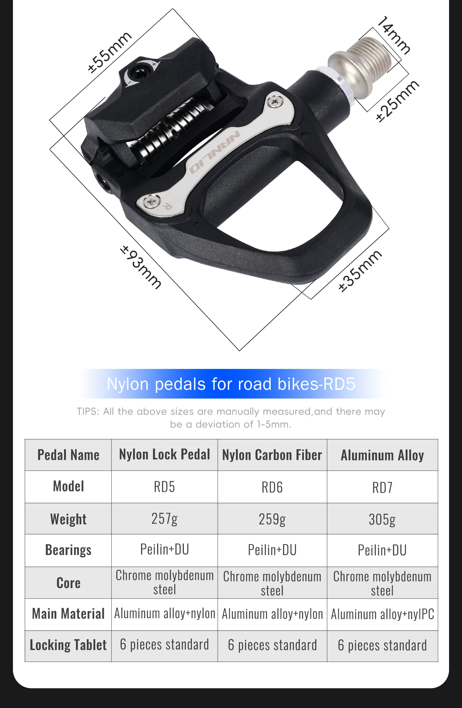 Nanlio SPD-SL Rennrad-Pedale, Klickpedale mit 6 ° Stollen, Leichtes Hybrid-Nylon/Legierung, abgedichtetes Lager (Bestseller) – Detail 5