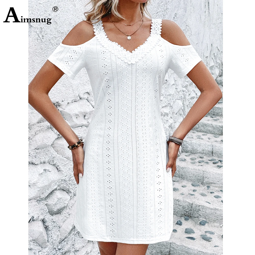 Women Elegant Short Mini Party Dress Short Sleeve V-neck Embroidery Dresses 2023 European Style Vintage Holow Out Lace Dress