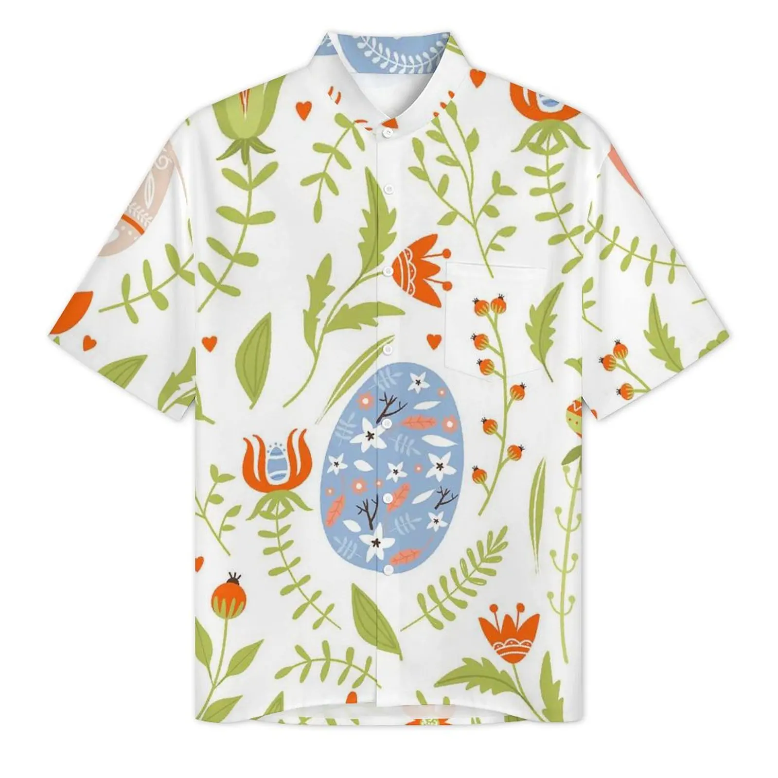 Colorful Easter Eggs Beach Shirt Men Flower Bunnies Collection Casual Shirts Hawaii Short Sleeve Street Style Oversized Blouses