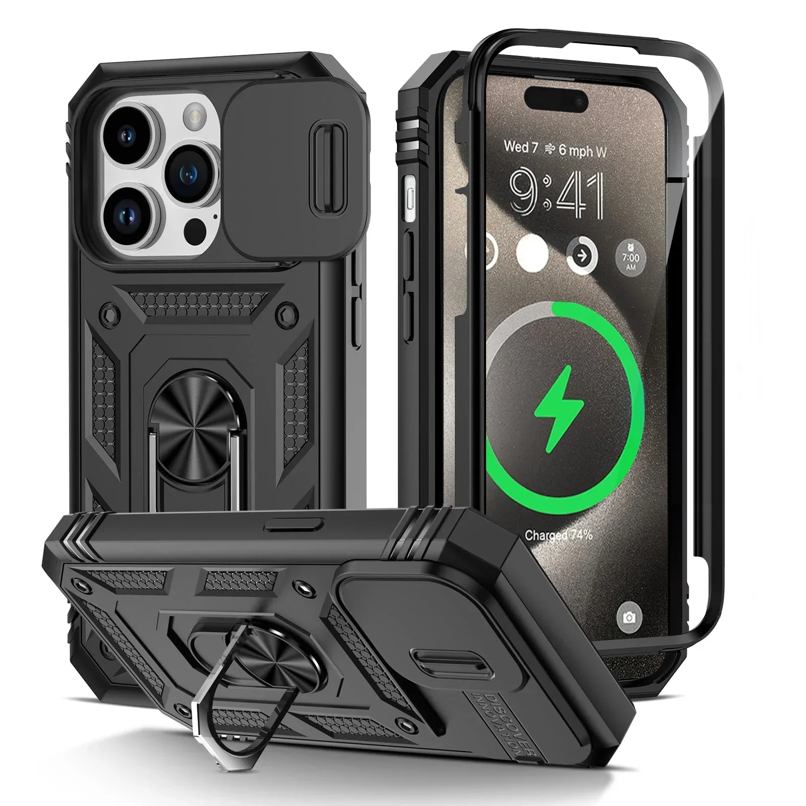 Case For iPhone 16 15 14 13 12 11 Pro XS Max XR Plus Camera Slide Military Grade Armor Protection 360 Degree Rotate Armor Cover