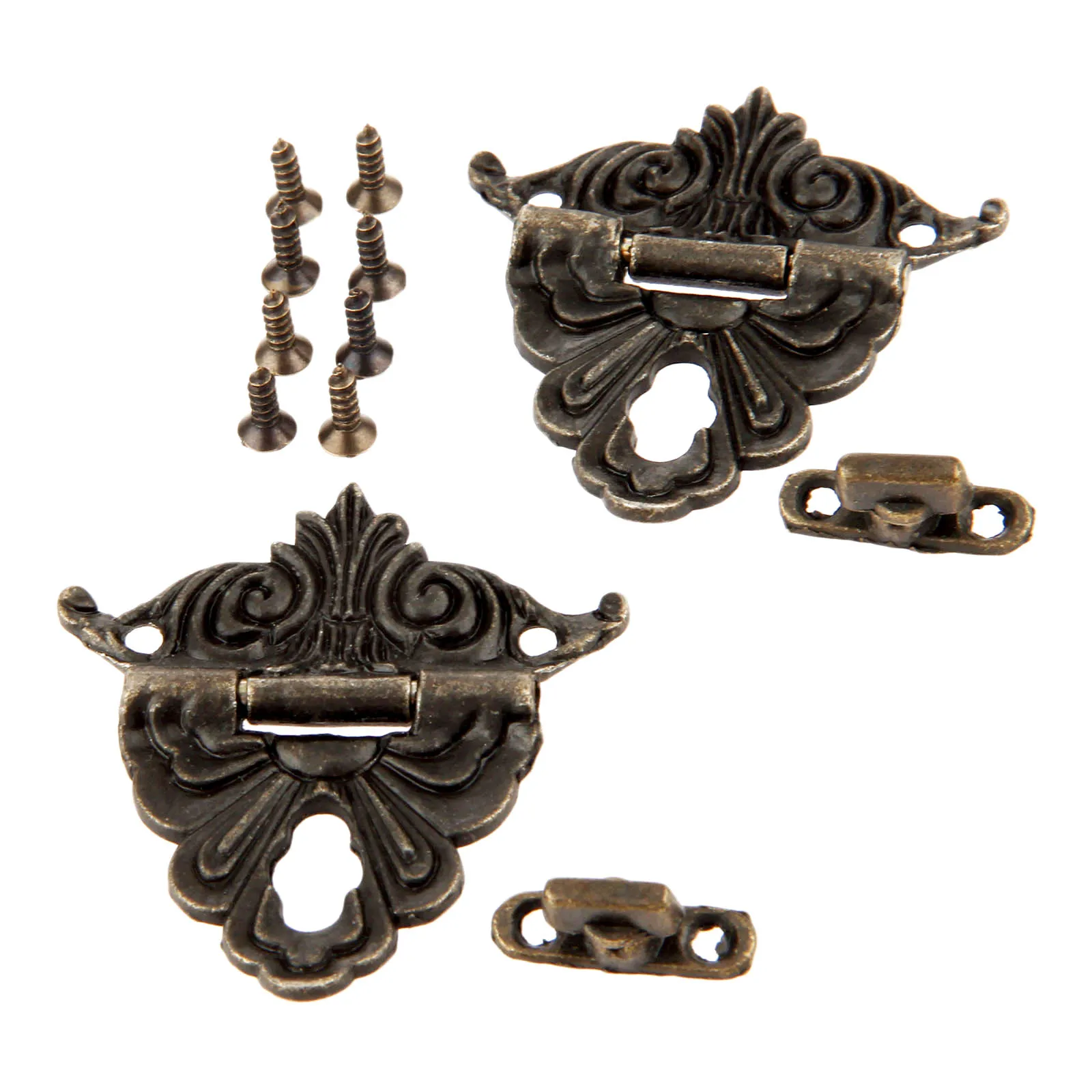 DRELD 2Pcs Antike Bronze Verriegelungen Funiture Hardware Dekorative Schmuck Box Schublade Dekorative Haspe Lock Latch Mit Schrauben 45*48mm