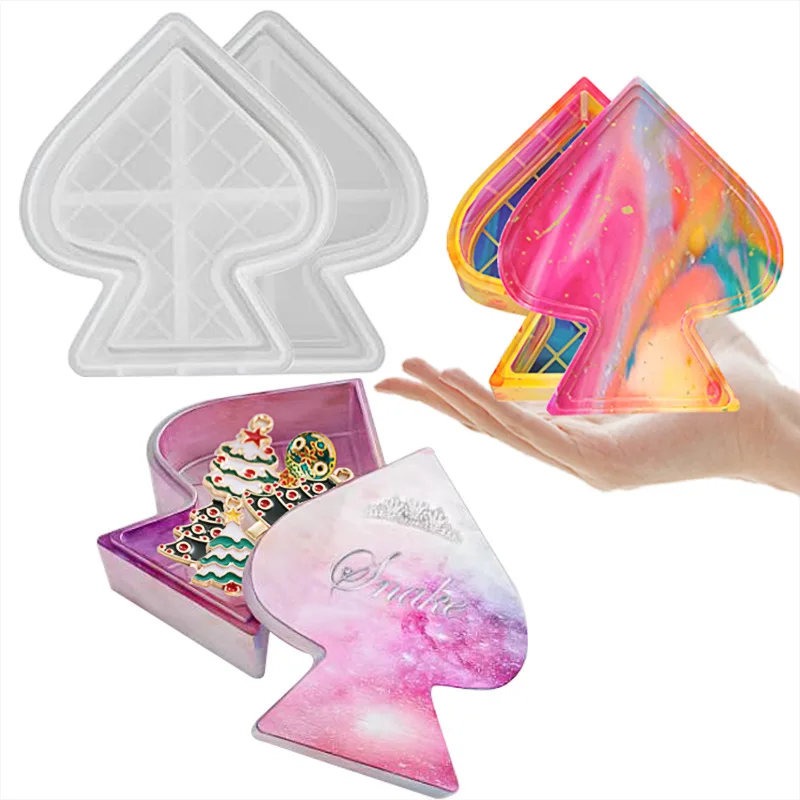 DIY Spade Heart Storage Box Epoxy Resin Mold Spade Heart Checkerboard Jewelry Storage Box Mould Home Decor