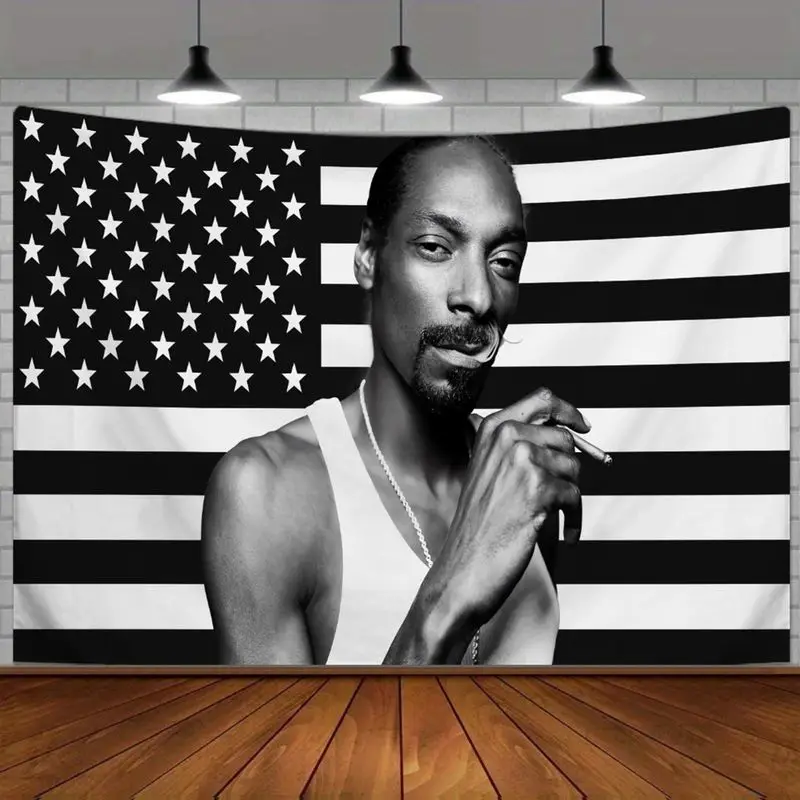 VIKAMA Monochrome Star Stripe Flag Tapestry Snoop Dogg Tank Top Diamond Chain Smoking Wall Blanket for Grunge Dorm Decor