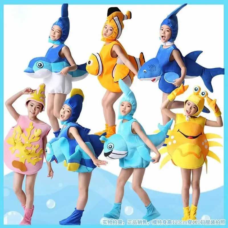 Adult Child Marine Life Cosplay Costume Performance Clothing Set Hat Clothes Shoe Kids Anime Starfish Octopus Hippocampu Dolphin