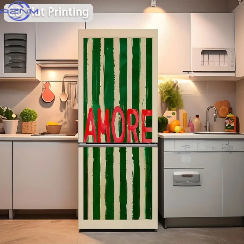 Pegatinas Decorativas con la Palabra AMORE, Estilo Americano Vintage, Rayas Verticales Verdes y Blancas con Letra Roja Artística, Resistentes al Agua y Autoadhesivas