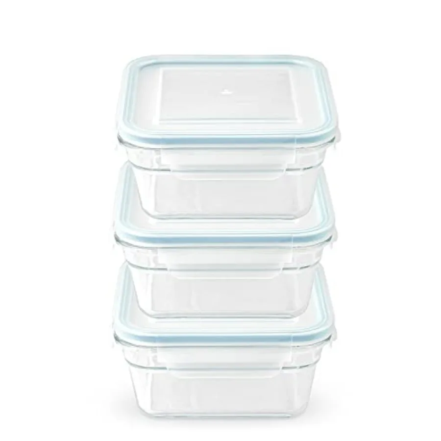 

Snaplock Lid Tempered Glass Storage Square Container Airtight 6pcs Set for Kitchen Food Storage AntiSpill Design Microwave and