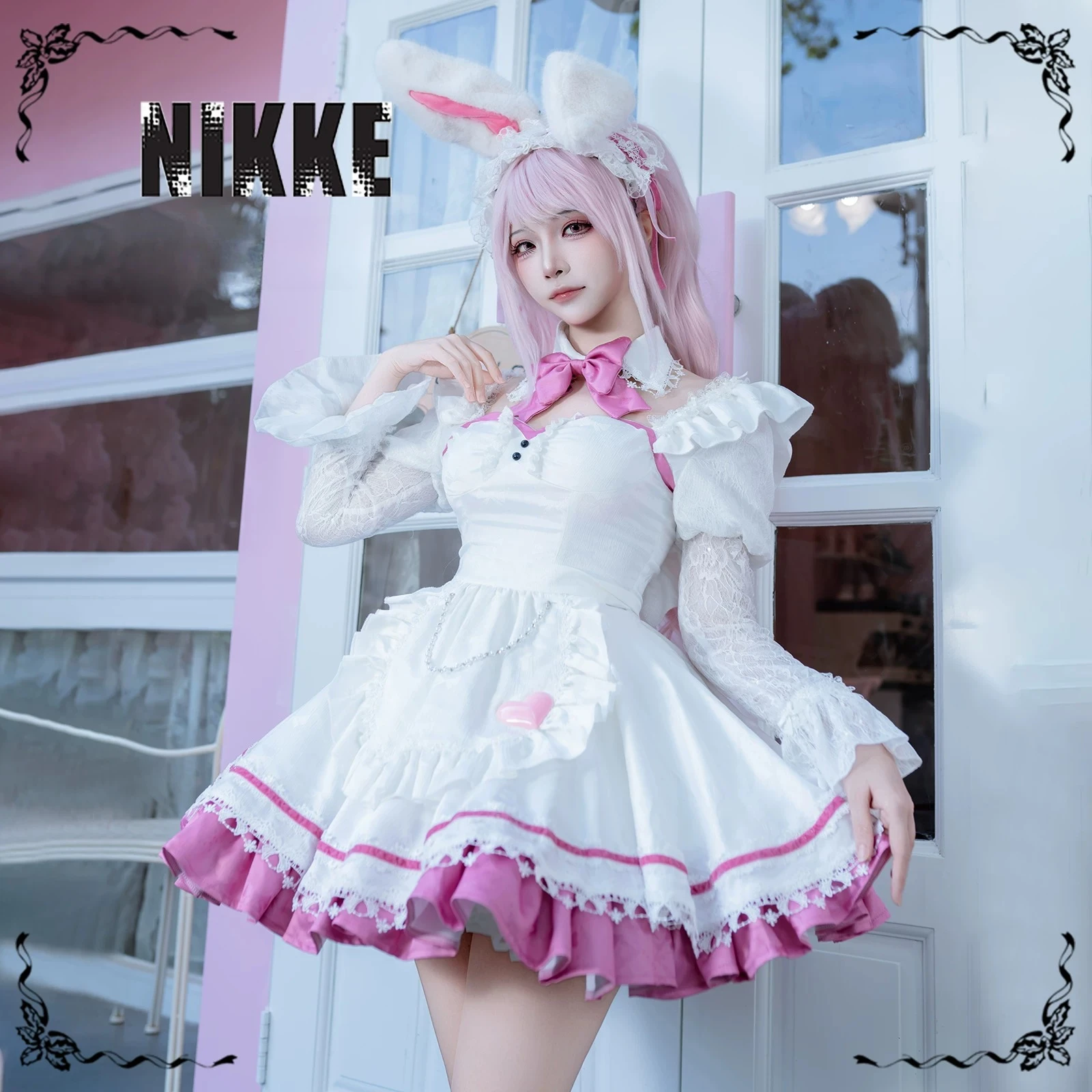 Game NIKKE Alice Cosplay Costume Pink Maid Lolita Outfit with Bunny ...