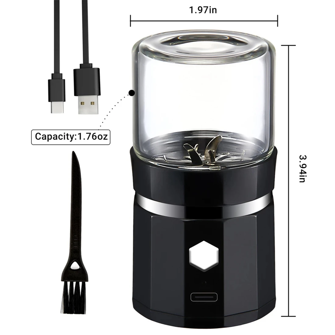 Mini molinillo eléctrico, molinillo de vainilla portátil, molino recargable por USB con cepillo de limpieza para té y romero