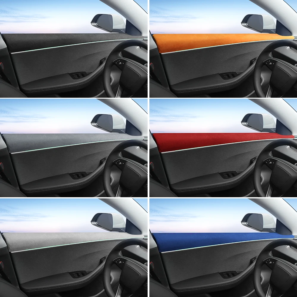 Italian Top Suede Front Rear Door Protective Trim Stickers for Tesla Model 3 Highland 2024 Anti-Scratch Car Interior Accessories