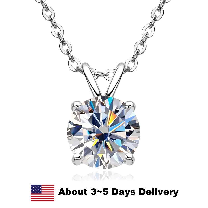 

1CT 2CT 3CT Moissanite Pendant Necklace Jewelry Certificate For Women Real 925 Sterling Silver Chain Solitaire Drop Necklaces