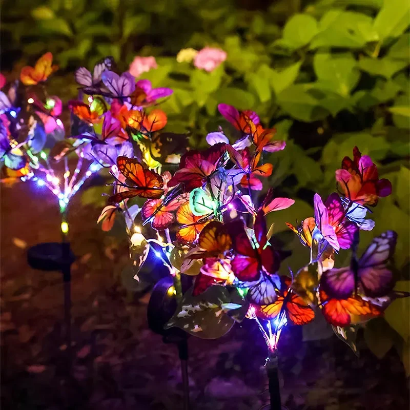 

Теплый белый/красочный солнечный светильник для газона с бабочкой и цветком, подходящий для сада, двора, свадьбы, рождественской атмосферы, украшения