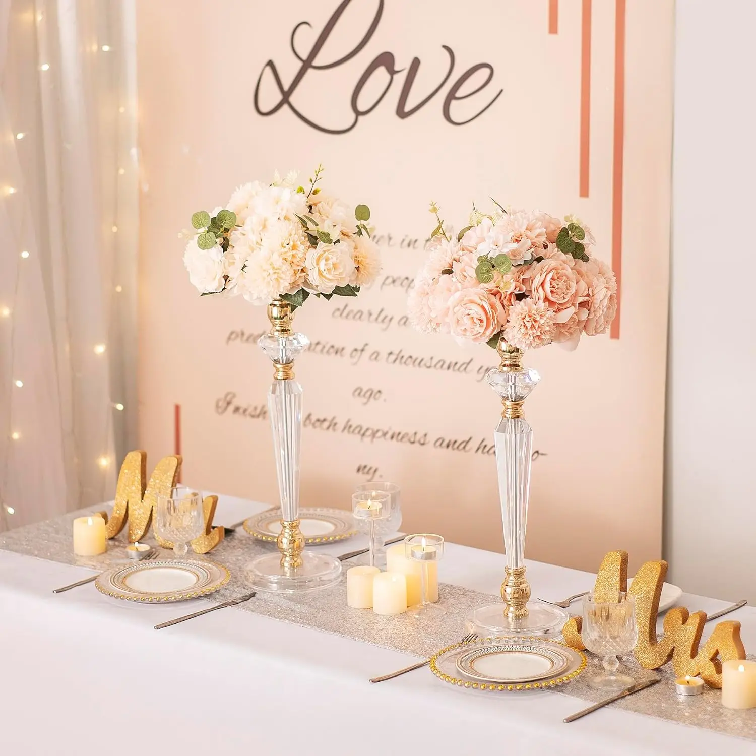 Acrylic Vase Wedding Centerpieces Clear Flower Stand Column Geometric Floral Vase Elegant Display Holder for Table Decorations