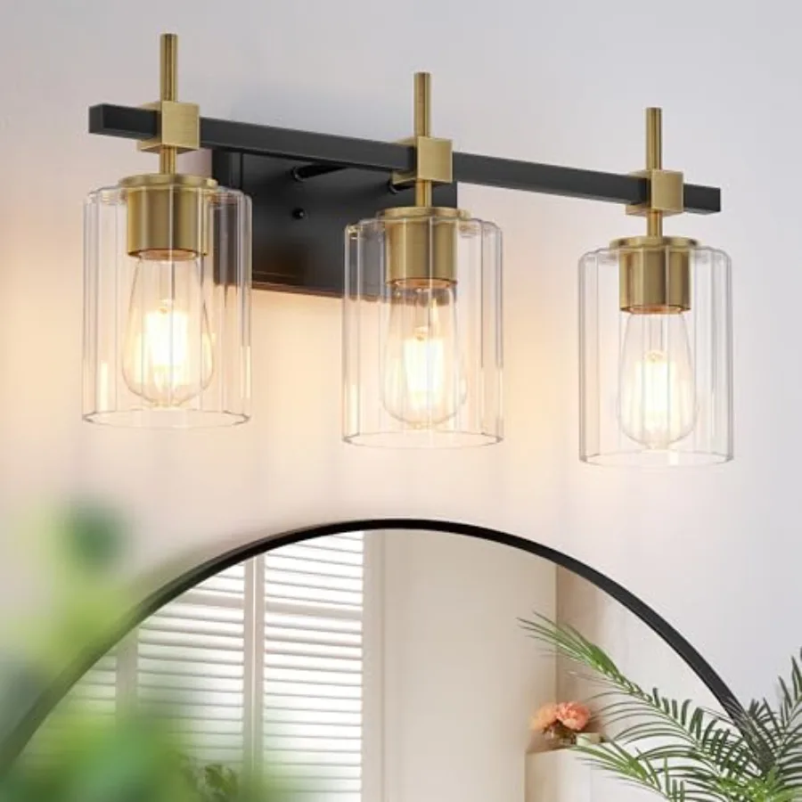 3-Light Bathroom Light Fixtures, Vanity Lights for Bathroom with Textured Glass Shade, Modern Vanity Wall Lighting Over Mirror,