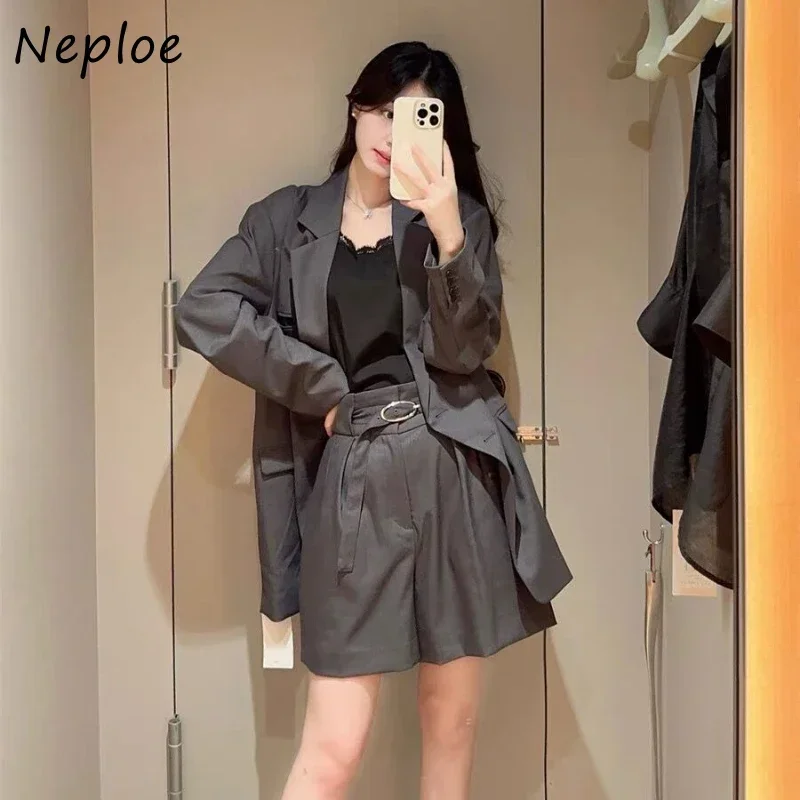 Neploe Japan Elegante Casual Losse Korte Broek Temperament Hoge Taille Riem Zak Vrouw Broek Mode All-Match Losse Femme Pantalon