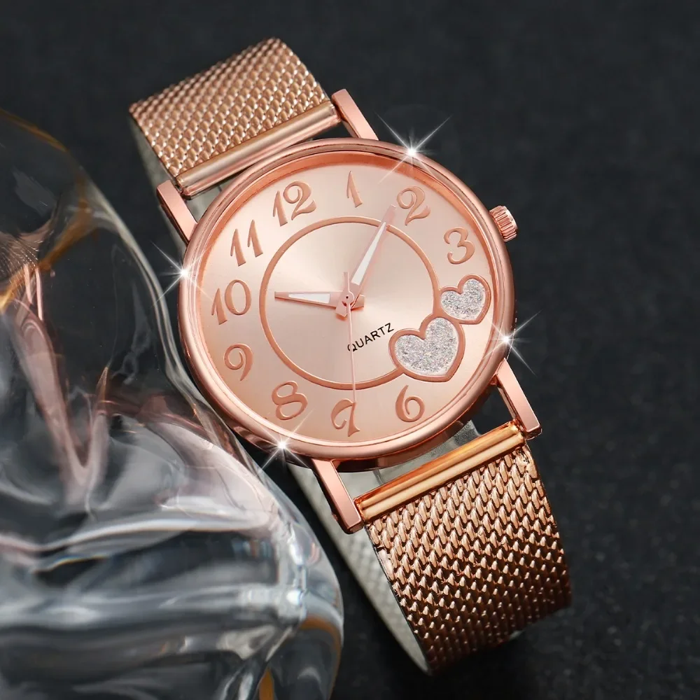 5PCS Fashion Arabic Dial Women Watches Diamond Jewelry Set Casual Plastic Strap Ladies Quartz Wristwatch Reloj MujerWithout Box