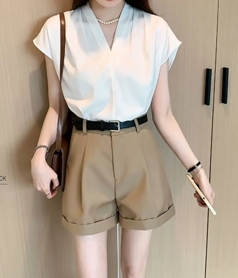 Chiffon Blouse For Ladies Summer Commuter Short-sleeved Pullover Korean Fashion Office Lady Cltoehs Tops Elegant Female Shirts