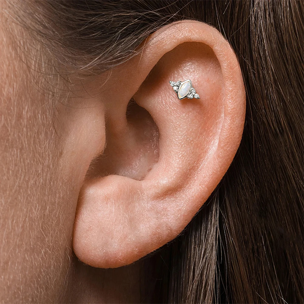 CANNER 1PC Horse Eye Crown Zircon 925 Sterling Silver Heart Flat Head Cartilage Piercing Stud Earring For Women Ins Earring Gift view 5