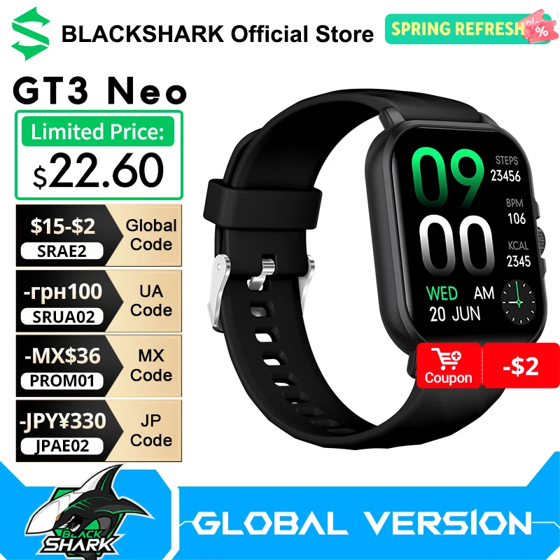 black shark gt neo スマートウォッチ　ブラックシャーク　銀色 ゲーミングブランドBlackSharkのスマートウォッチ「BlackShark GT neo