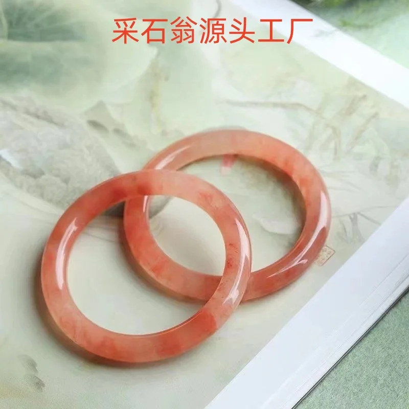 

Natural Nephrite Pink Peach Blossom Jade Bangle Round Bracelet Women Fine Jewelry Genuine Chinese Hetian Jade Stone Bangls