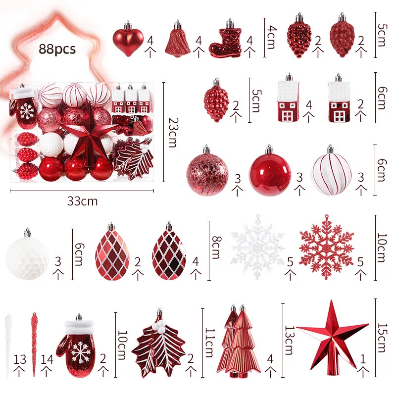 88pcs Christmas Ball Xmas Tree Hanging Ornaments Baubles Pendant Christmas Tree Top Star Decoration For 2025 Noel Navidad Party