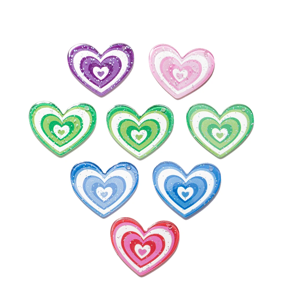 10pcs Acrylic Transparent Multi Color Heart Shape Pendants For DIY Earrings Bracelets Kawaii Charms Jewelry Making Accessories